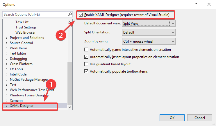 xaml designer coś poszło nie tak połączenie jest zamknięte xamarin